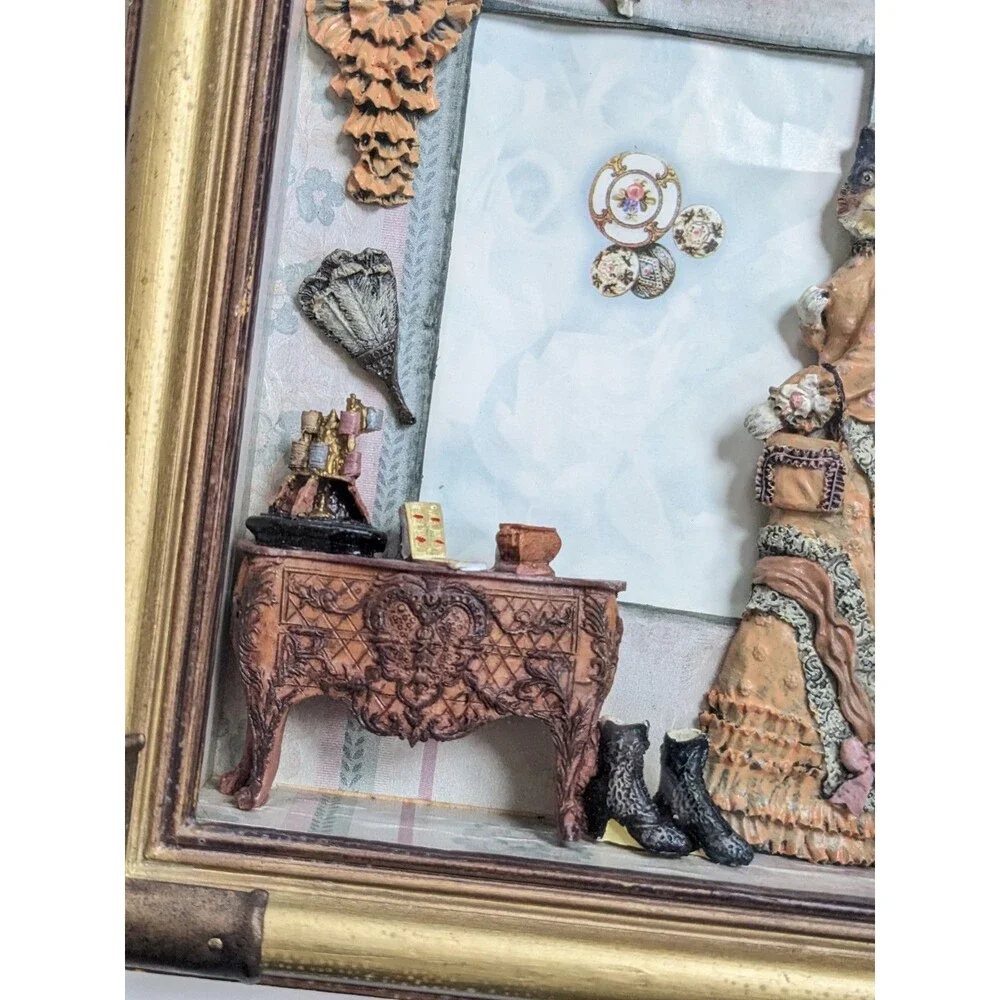Vintage‎ Seymour Mann Anthropomorphic Cat Victorian Lady Shadow Box Photo Frame
